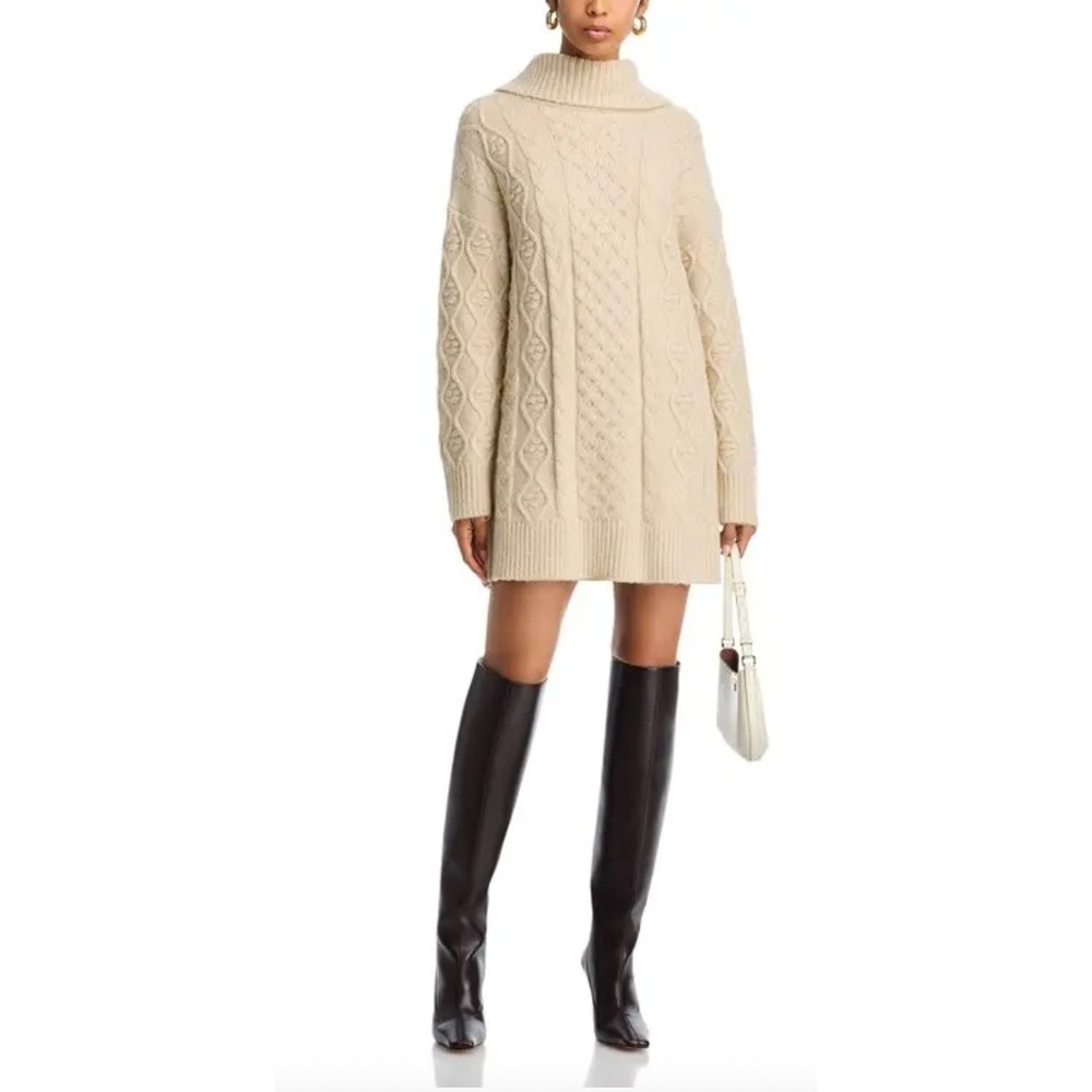 French Connection Makira Mini Sweater Dress Cable Knit Size L Wool Blend